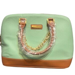 Joy & Iman Mint Green Textured Leather Satchel - 5 Compartments, Multi-Pocket.